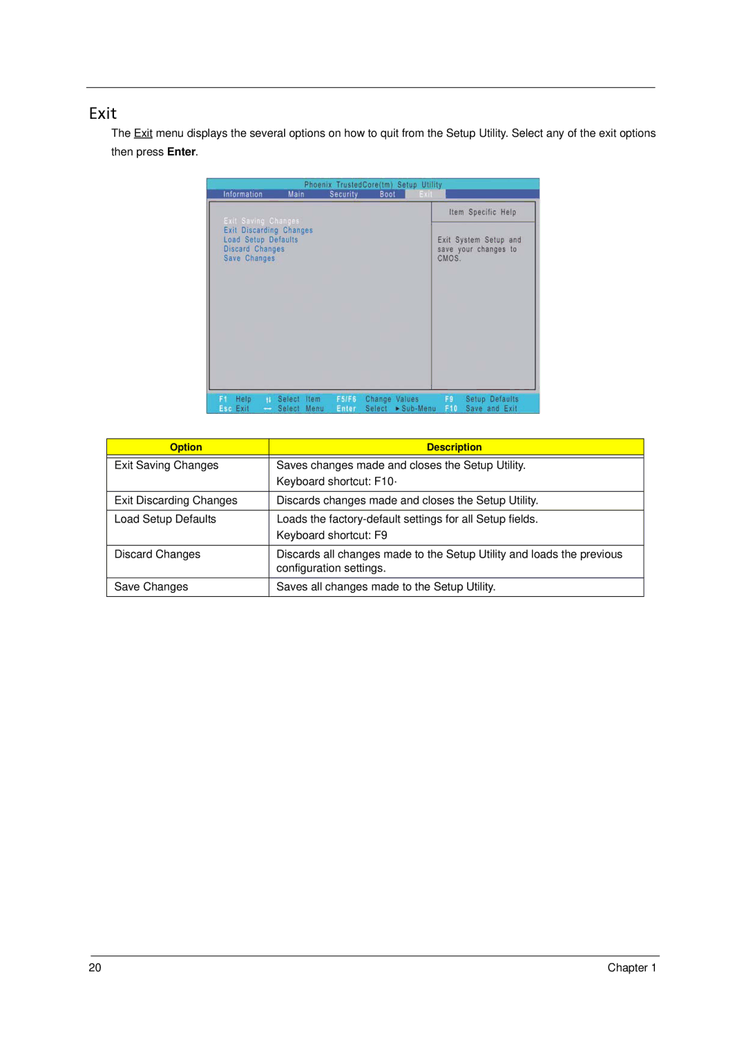 Acer 5910 manual Exit 