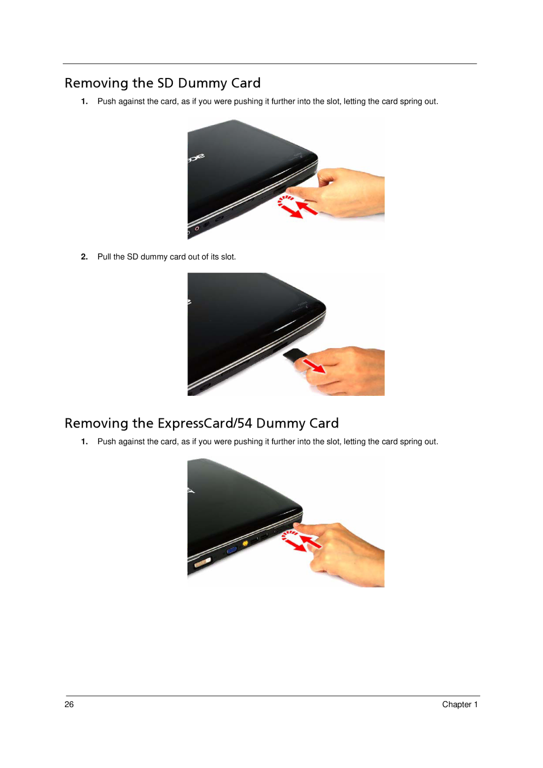 Acer 5910 manual Removing the SD Dummy Card, Removing the ExpressCard/54 Dummy Card 