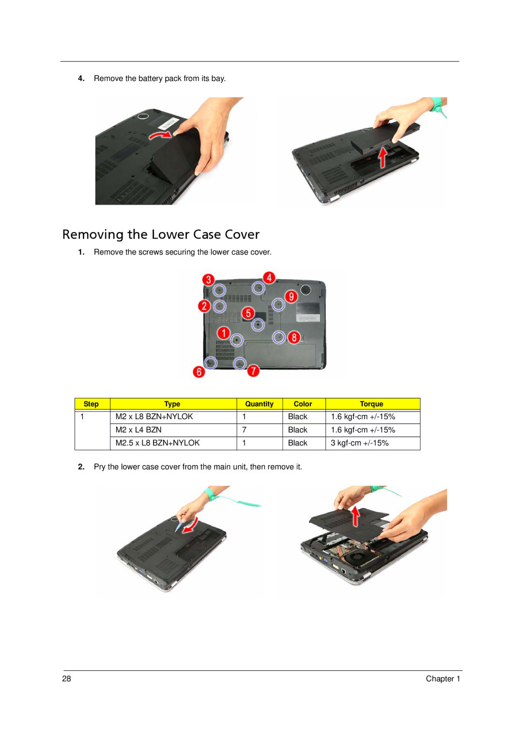 Acer 5910 manual Removing the Lower Case Cover 