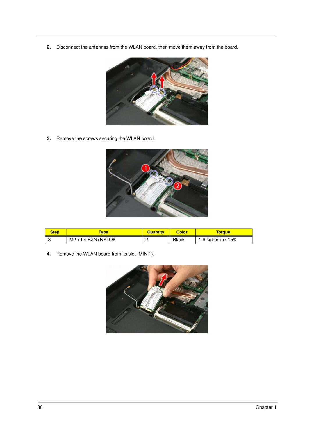 Acer 5910 manual Step Type Quantity Color Torque 