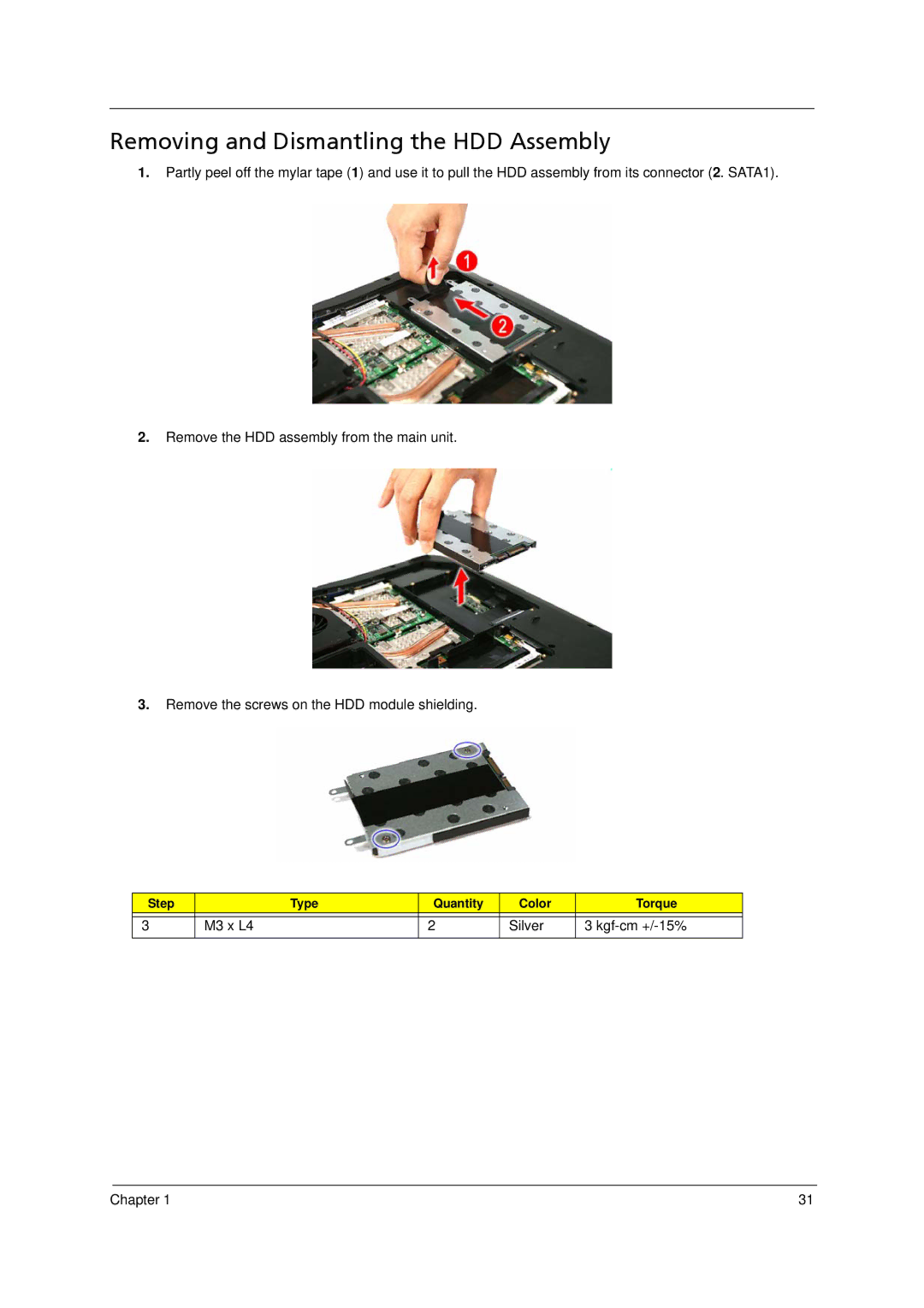 Acer 5910 manual Removing and Dismantling the HDD Assembly 