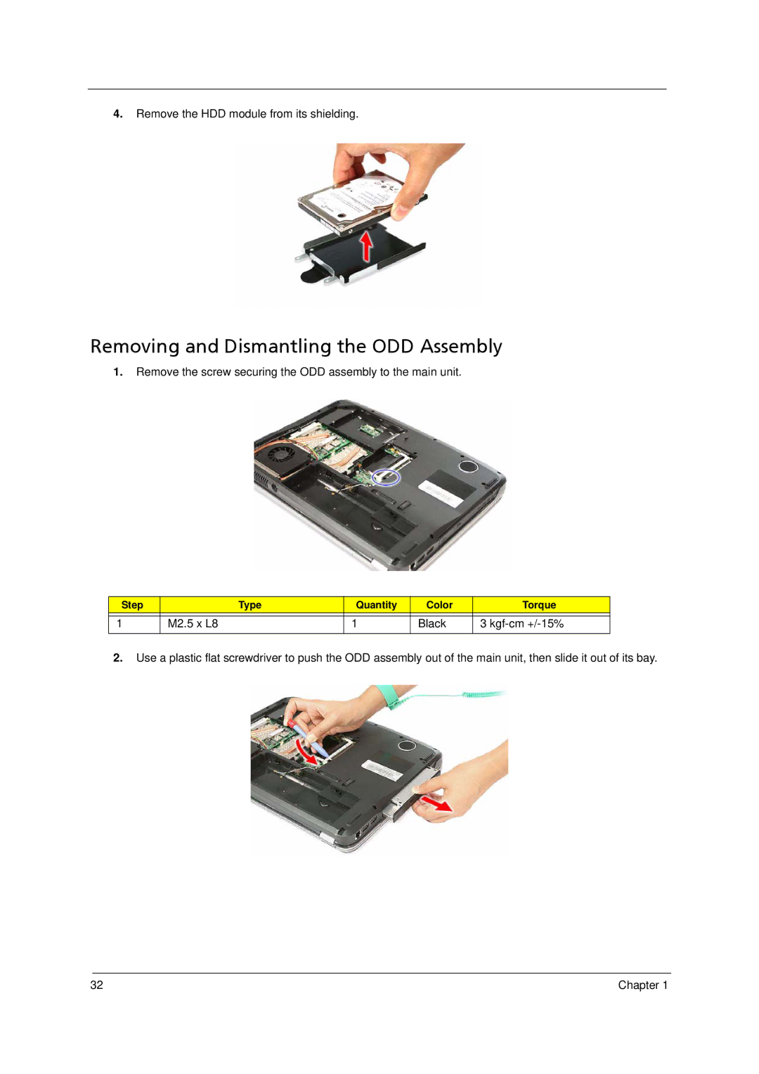 Acer 5910 manual Removing and Dismantling the ODD Assembly 