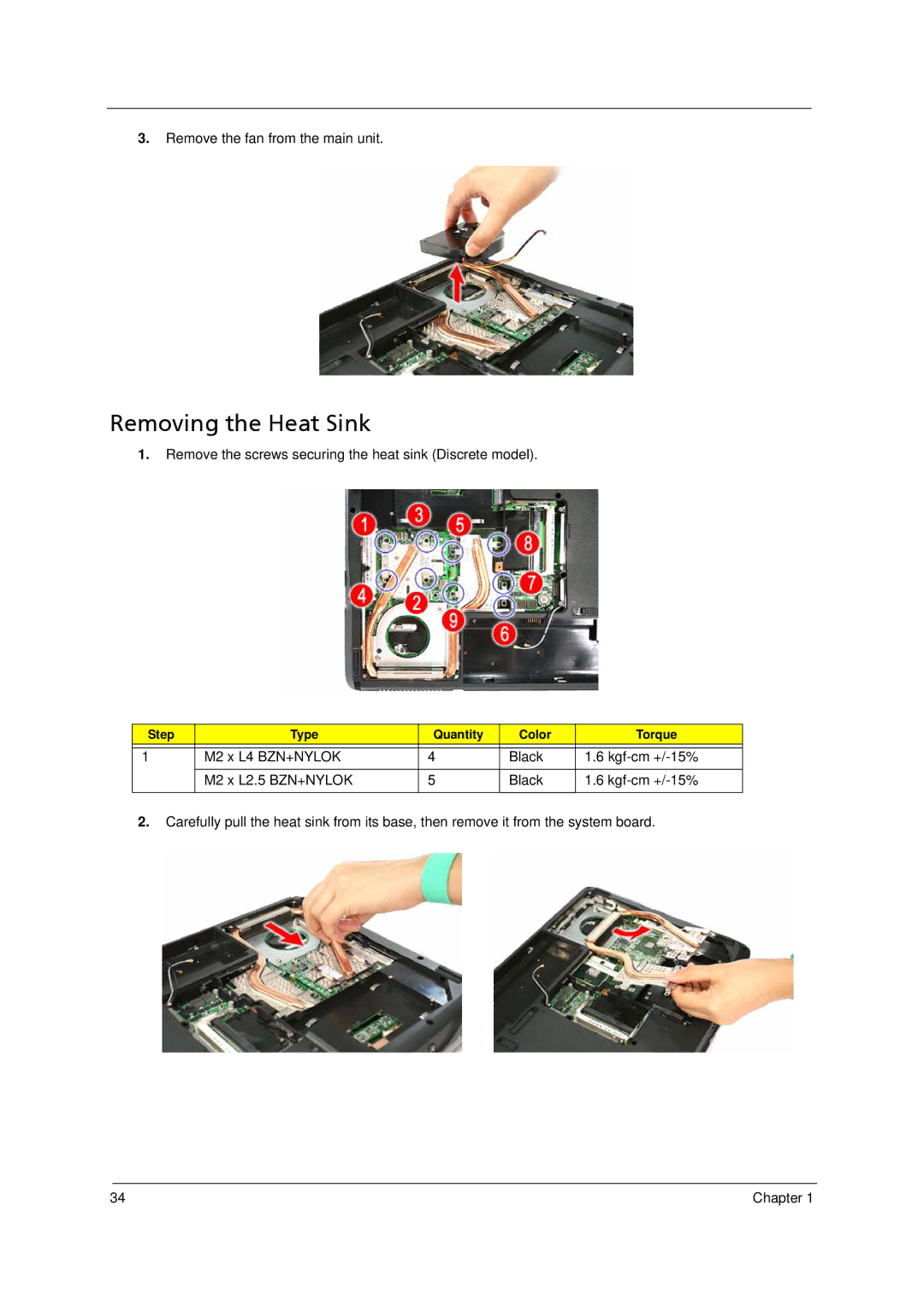 Acer 5910 manual Removing the Heat Sink 