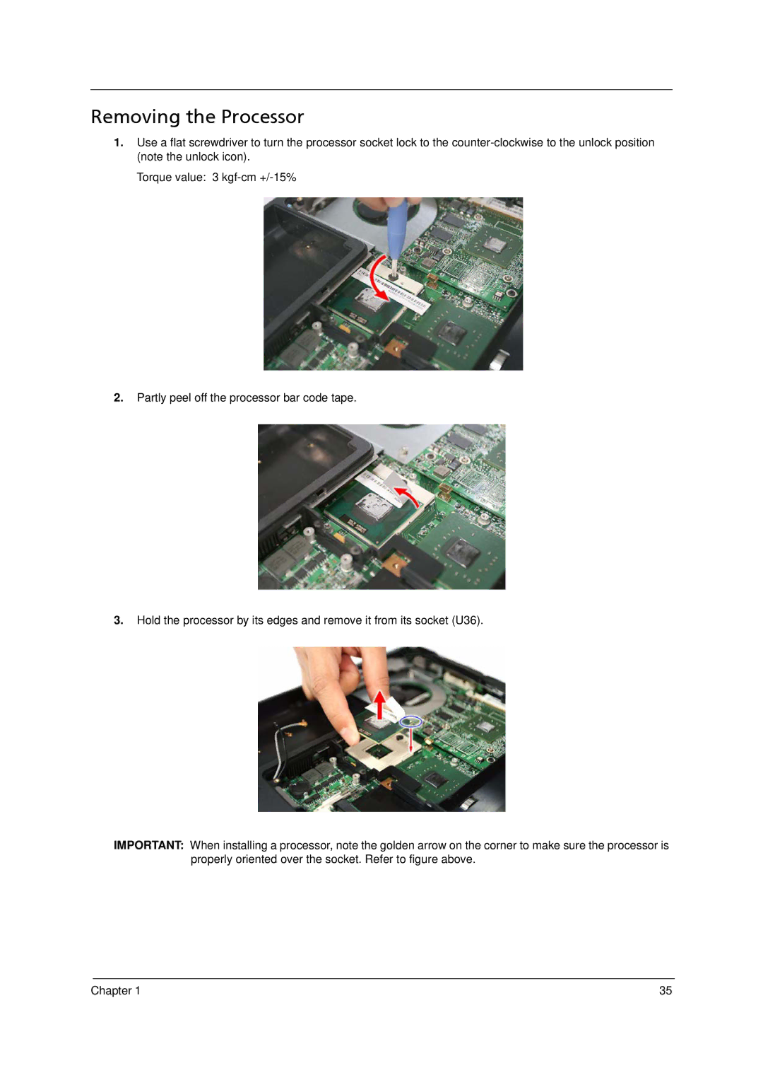 Acer 5910 manual Removing the Processor 