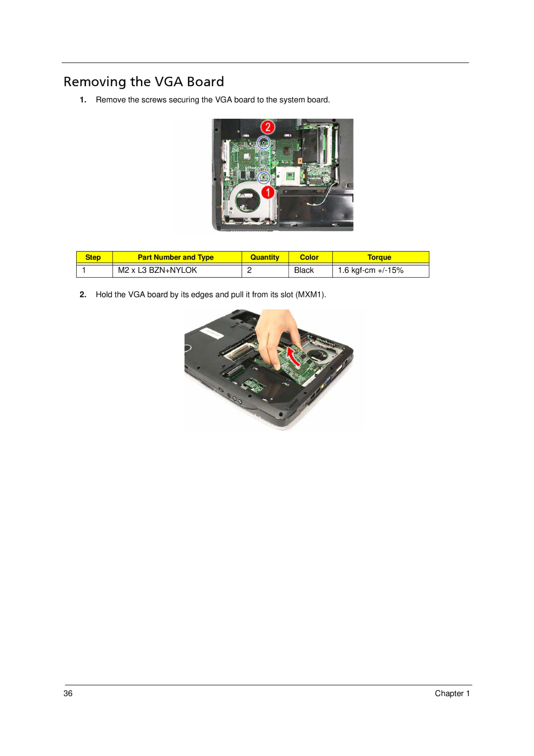 Acer 5910 manual Removing the VGA Board 