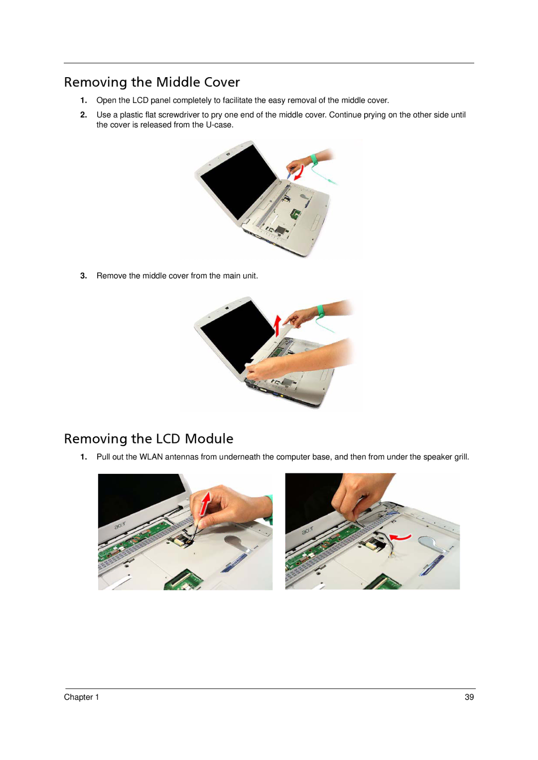 Acer 5910 manual Removing the Middle Cover, Removing the LCD Module 