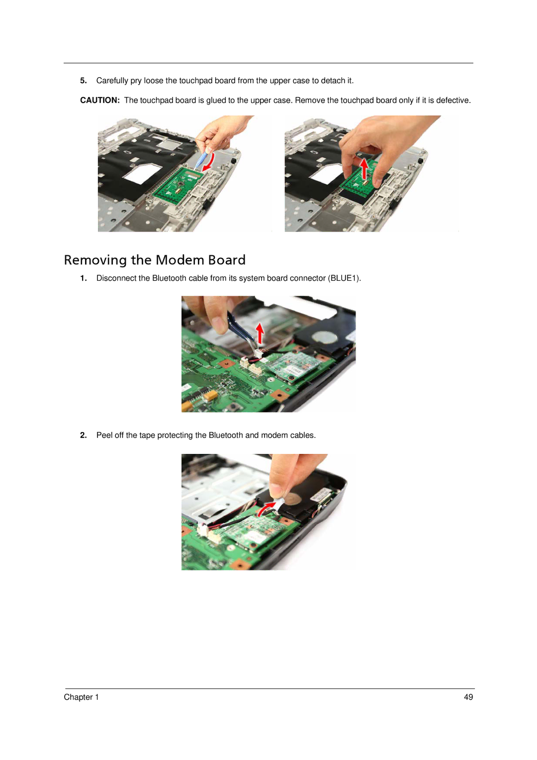 Acer 5910 manual Removing the Modem Board 