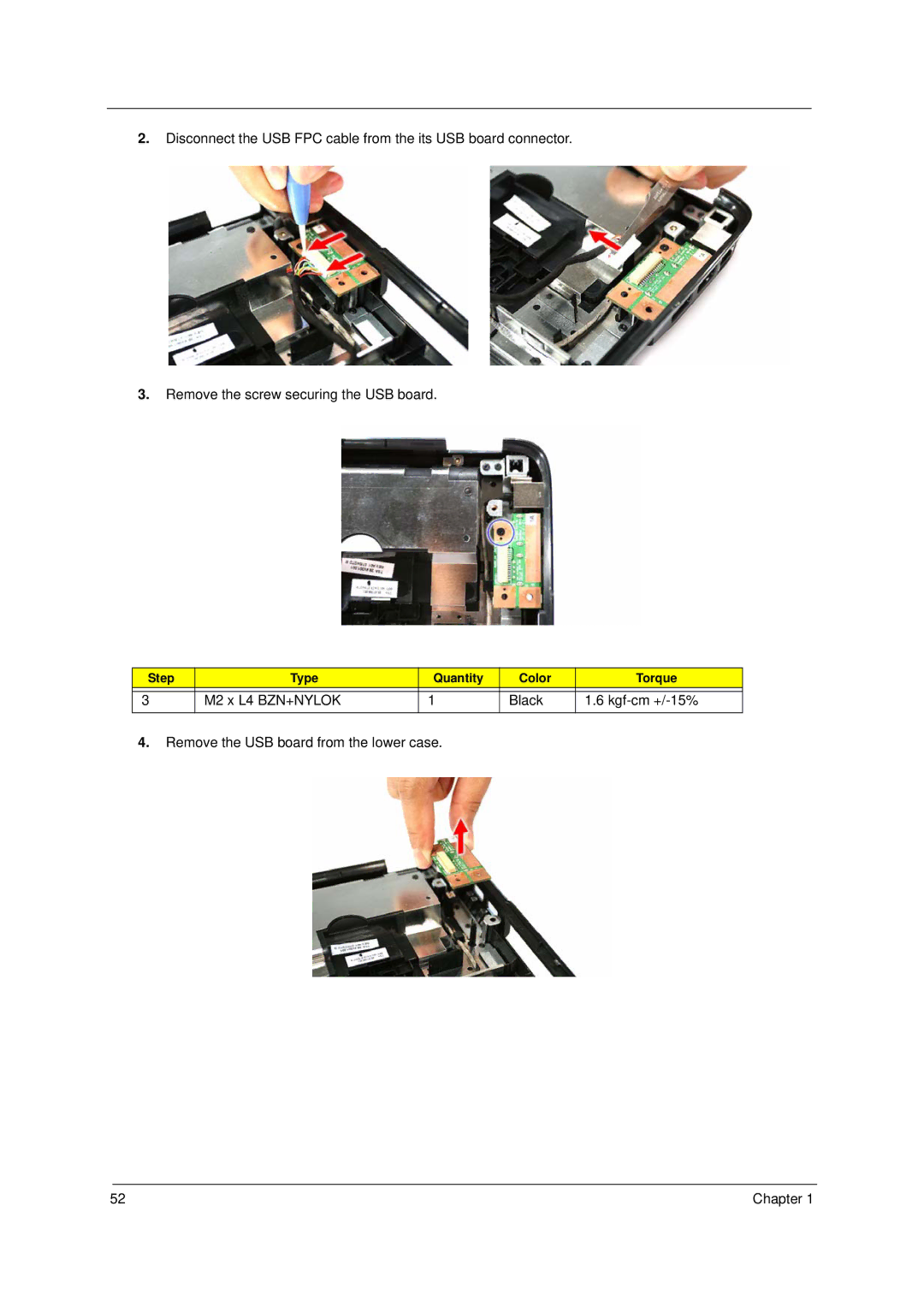 Acer 5910 manual Step Type Quantity Color Torque 