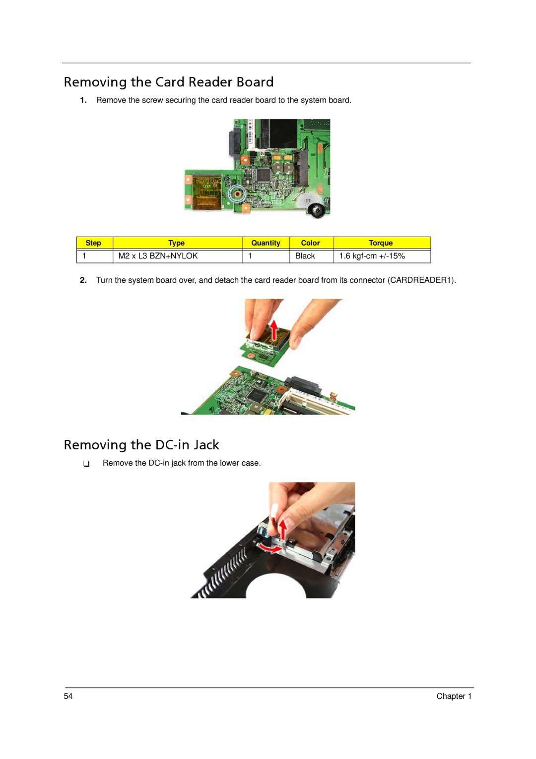 Acer 5910 manual Removing the Card Reader Board, Removing the DC-in Jack 