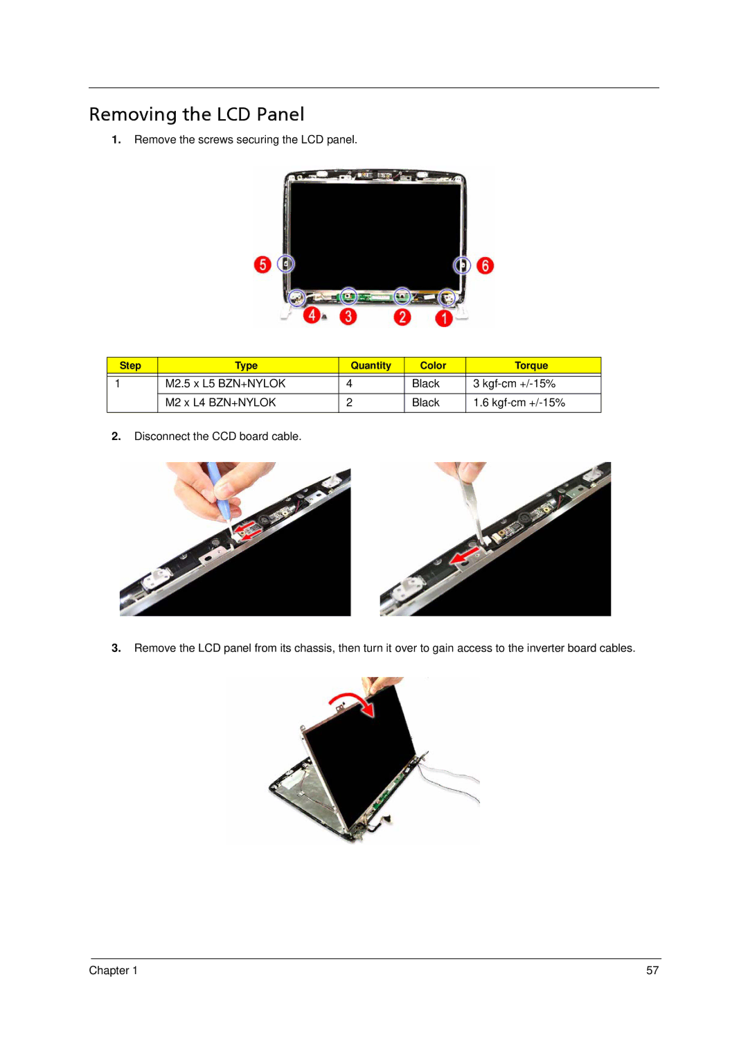 Acer 5910 manual Removing the LCD Panel 