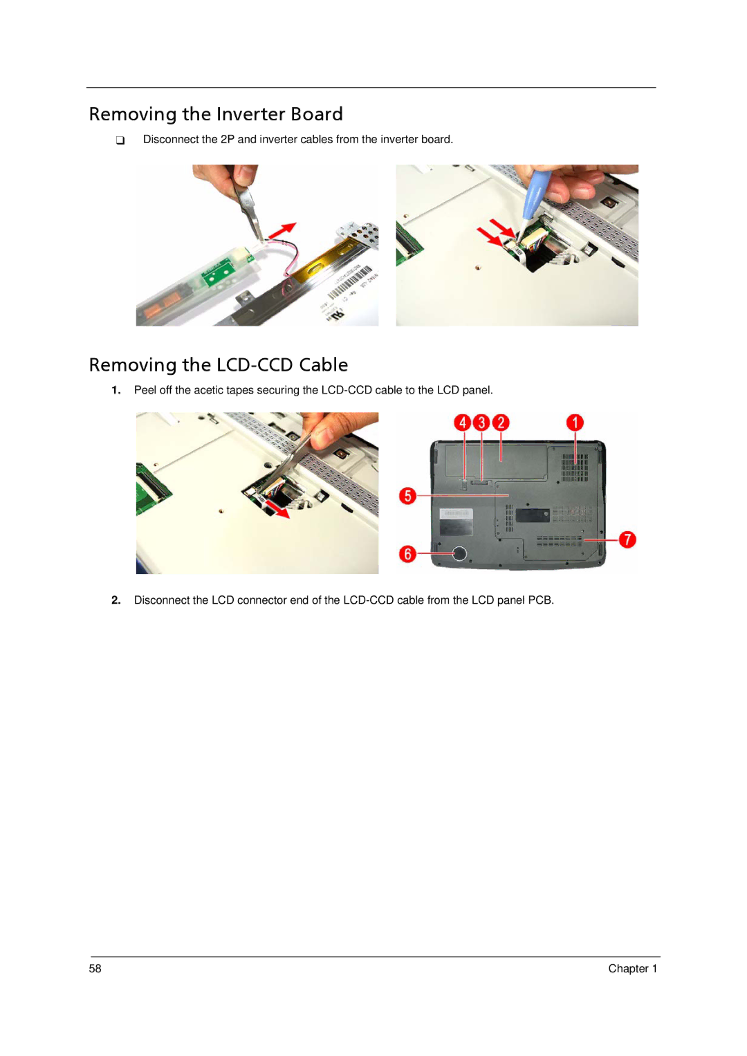 Acer 5910 manual Removing the Inverter Board, Removing the LCD-CCD Cable 