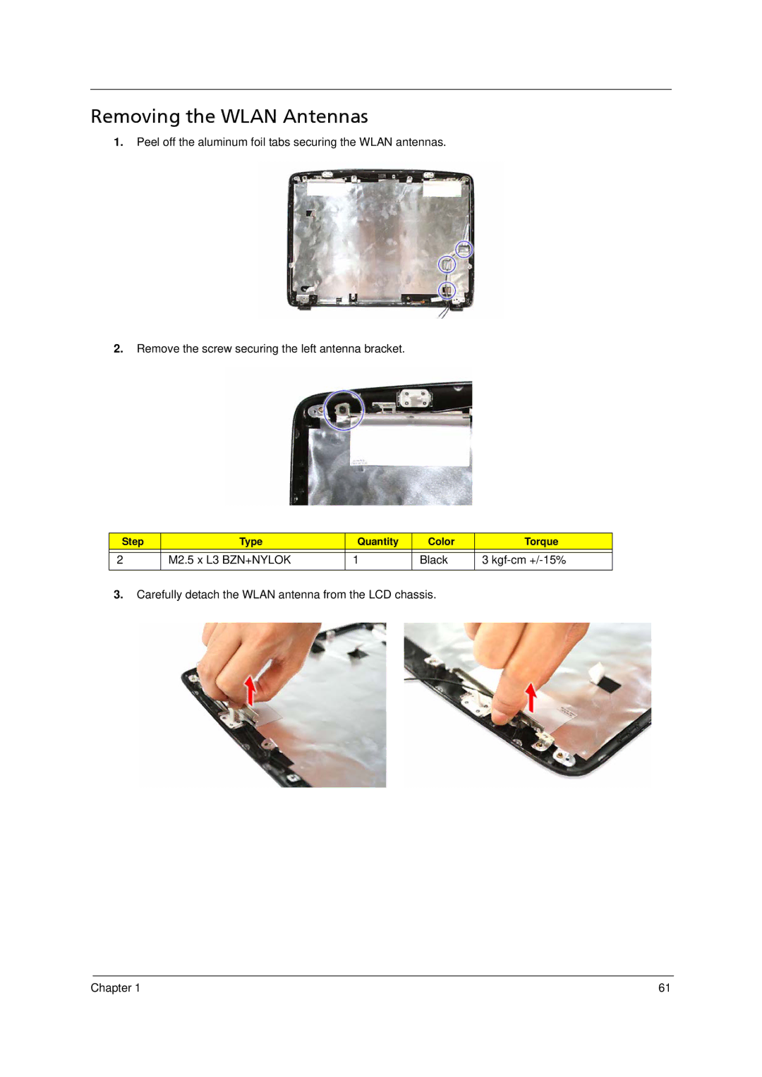 Acer 5910 manual Removing the Wlan Antennas 