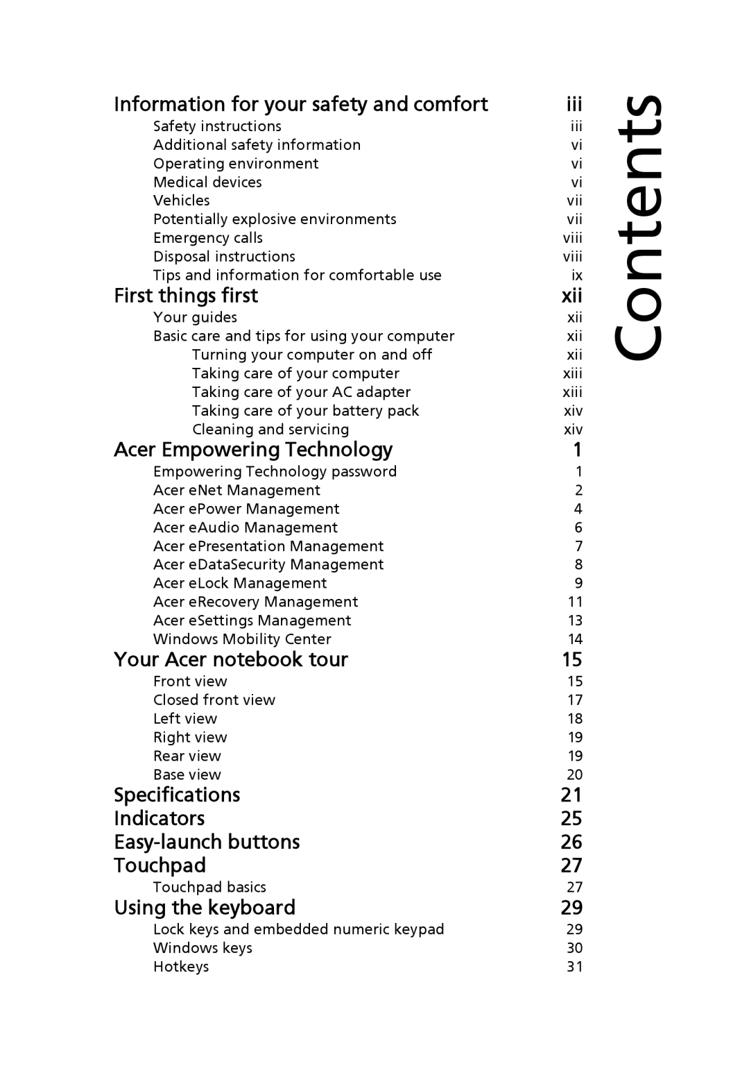 Acer 5920 Series manual Contents 