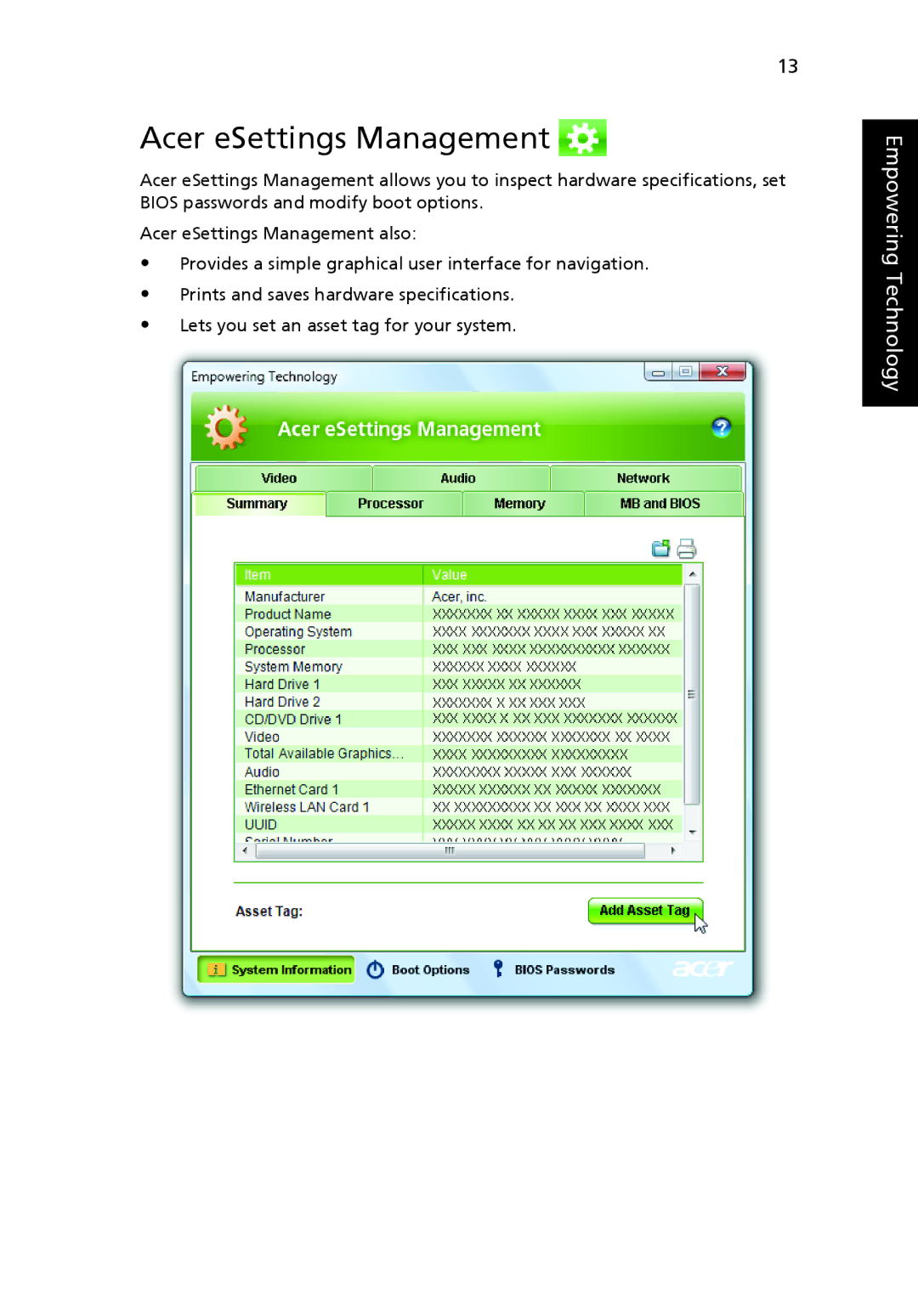 Acer 5920 Series manual Acer eSettings Management 