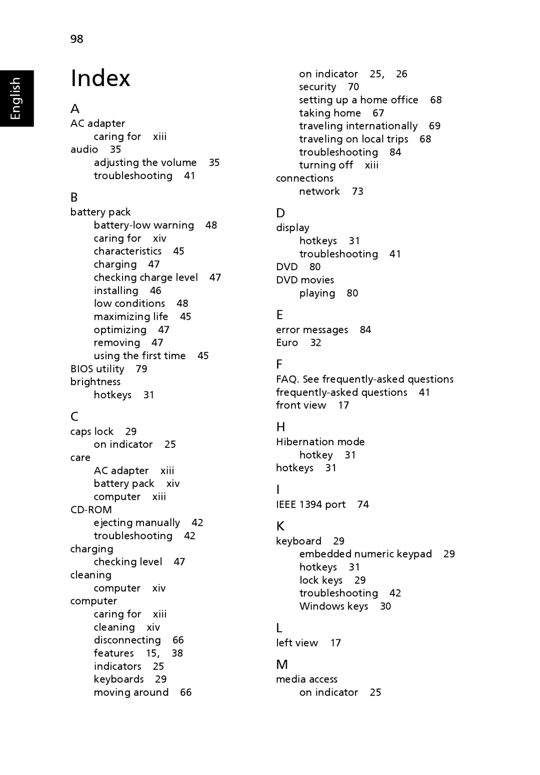 Acer 5920 manual Index, Cd-Rom 