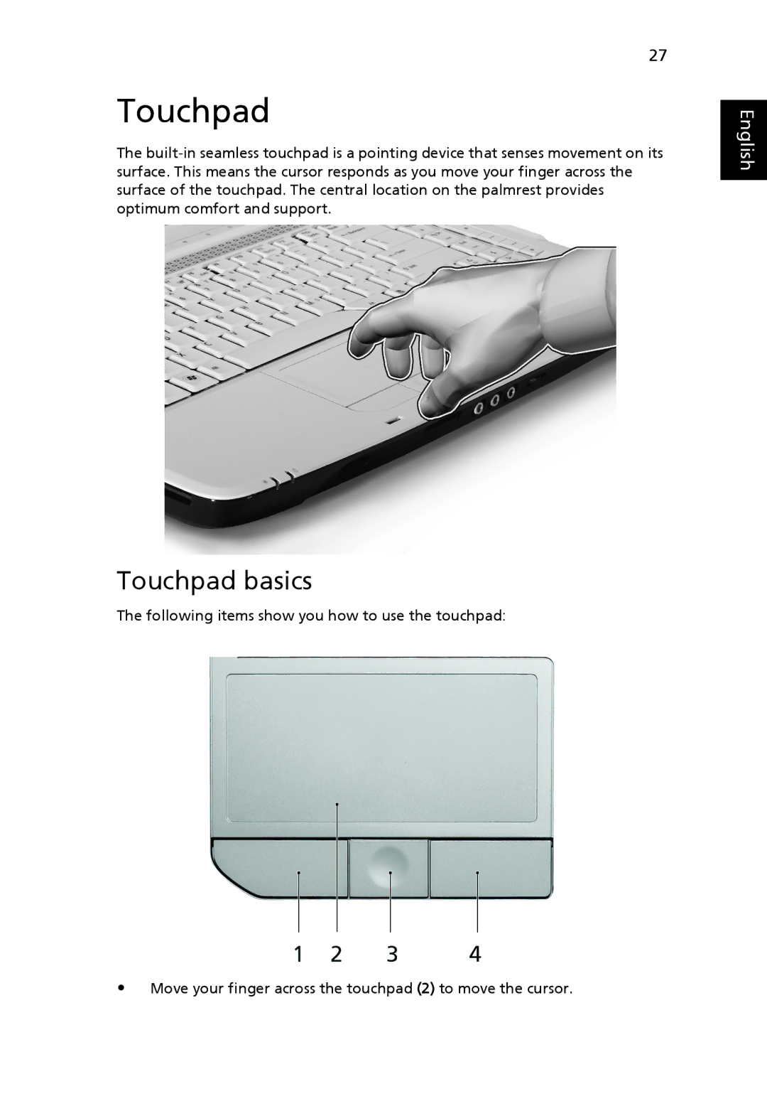 Acer 5920 manual Touchpad basics 