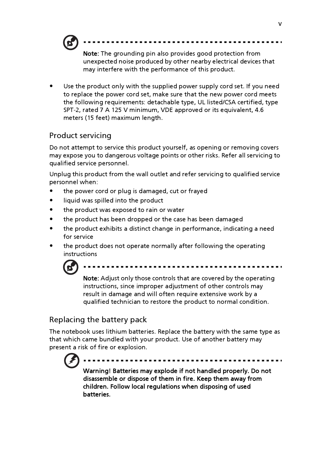 Acer 5920 manual Product servicing, Replacing the battery pack 