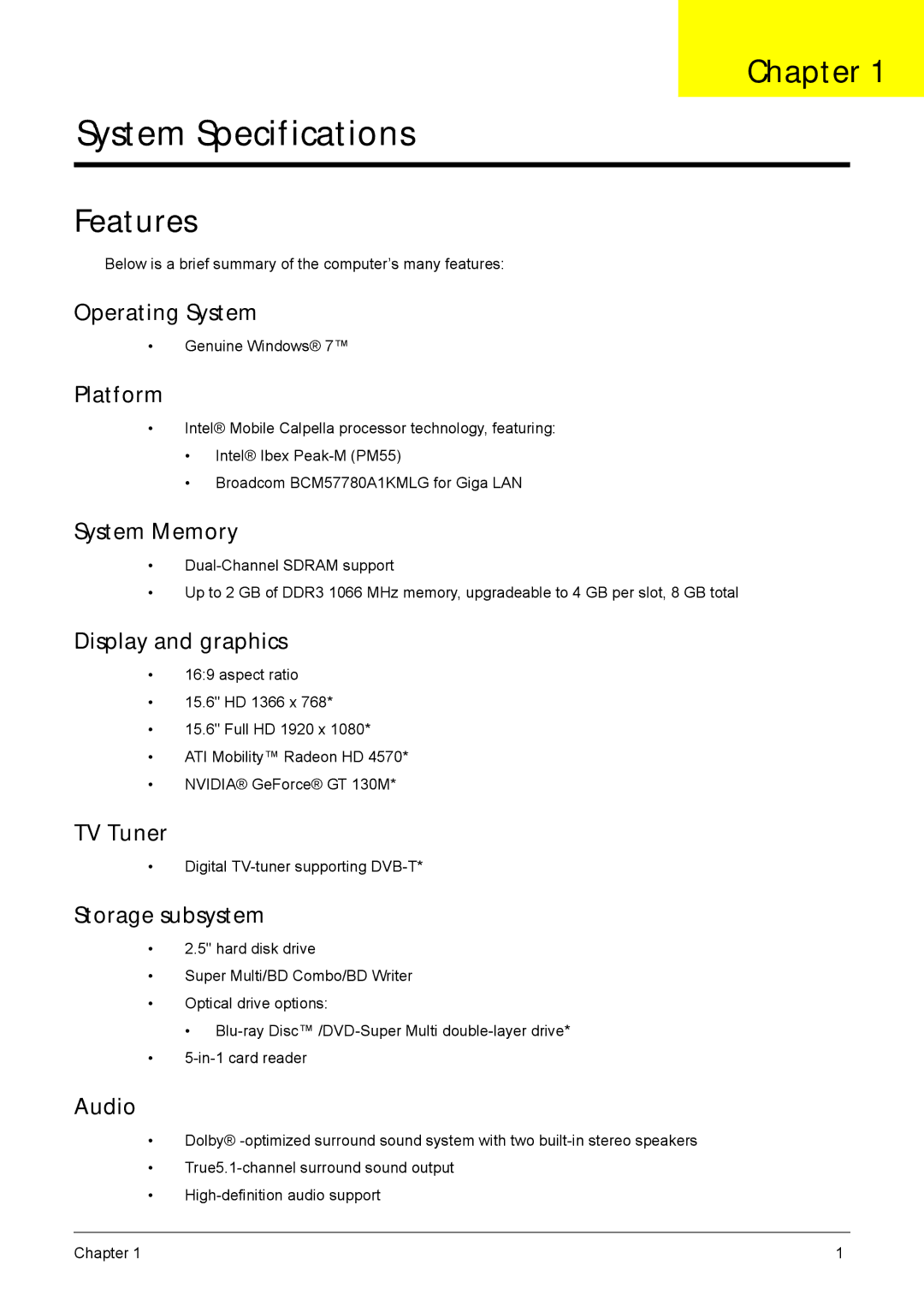 Acer 5940G manual Chapter, Features 