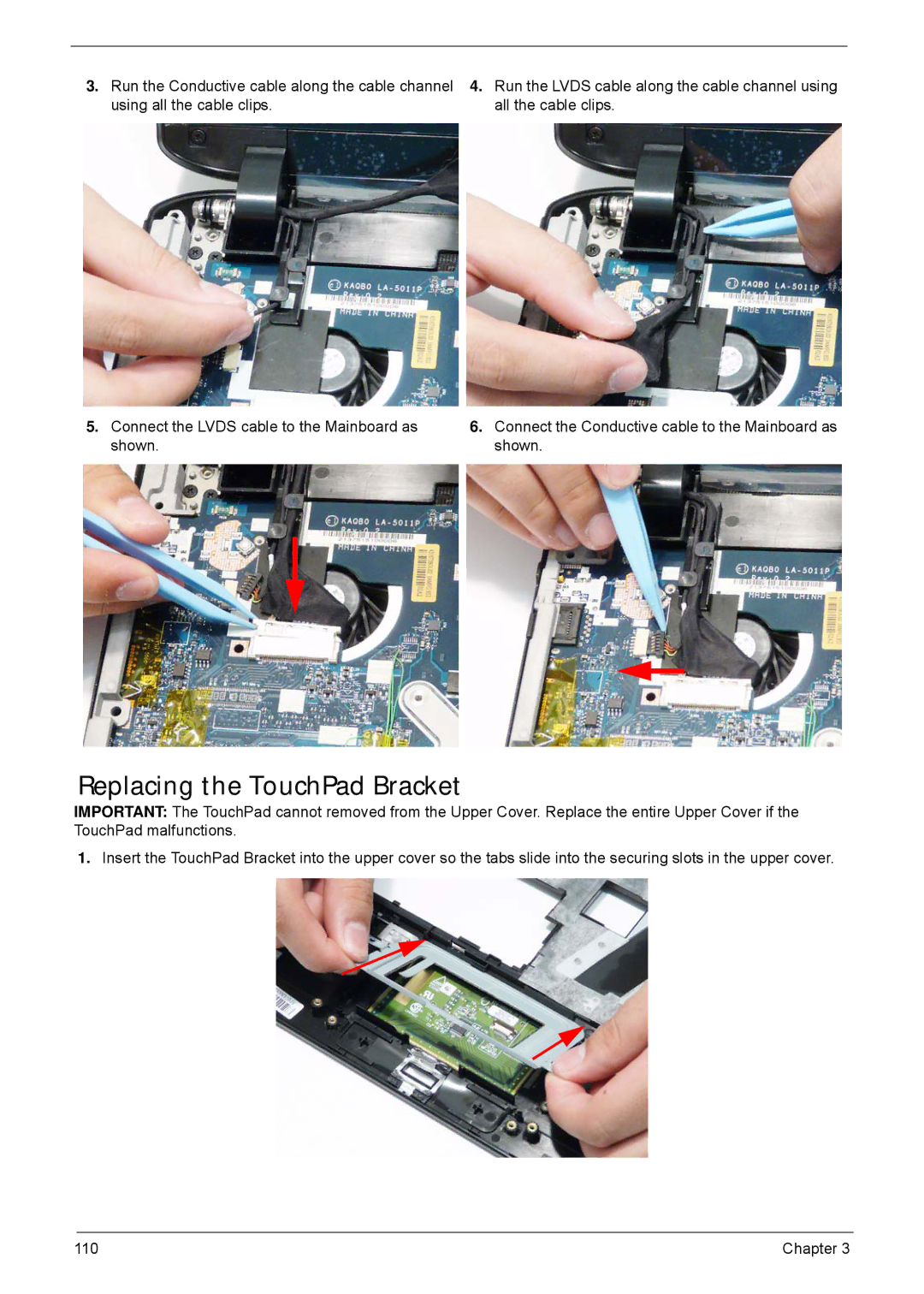 Acer 5940G manual Replacing the TouchPad Bracket 