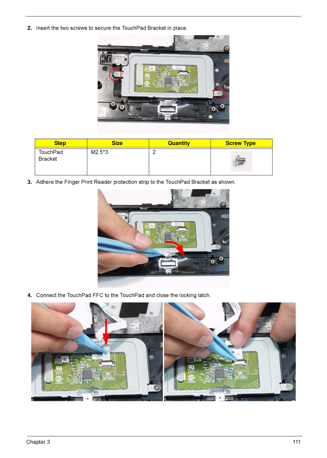 Acer 5940G manual Step Size Quantity Screw Type 