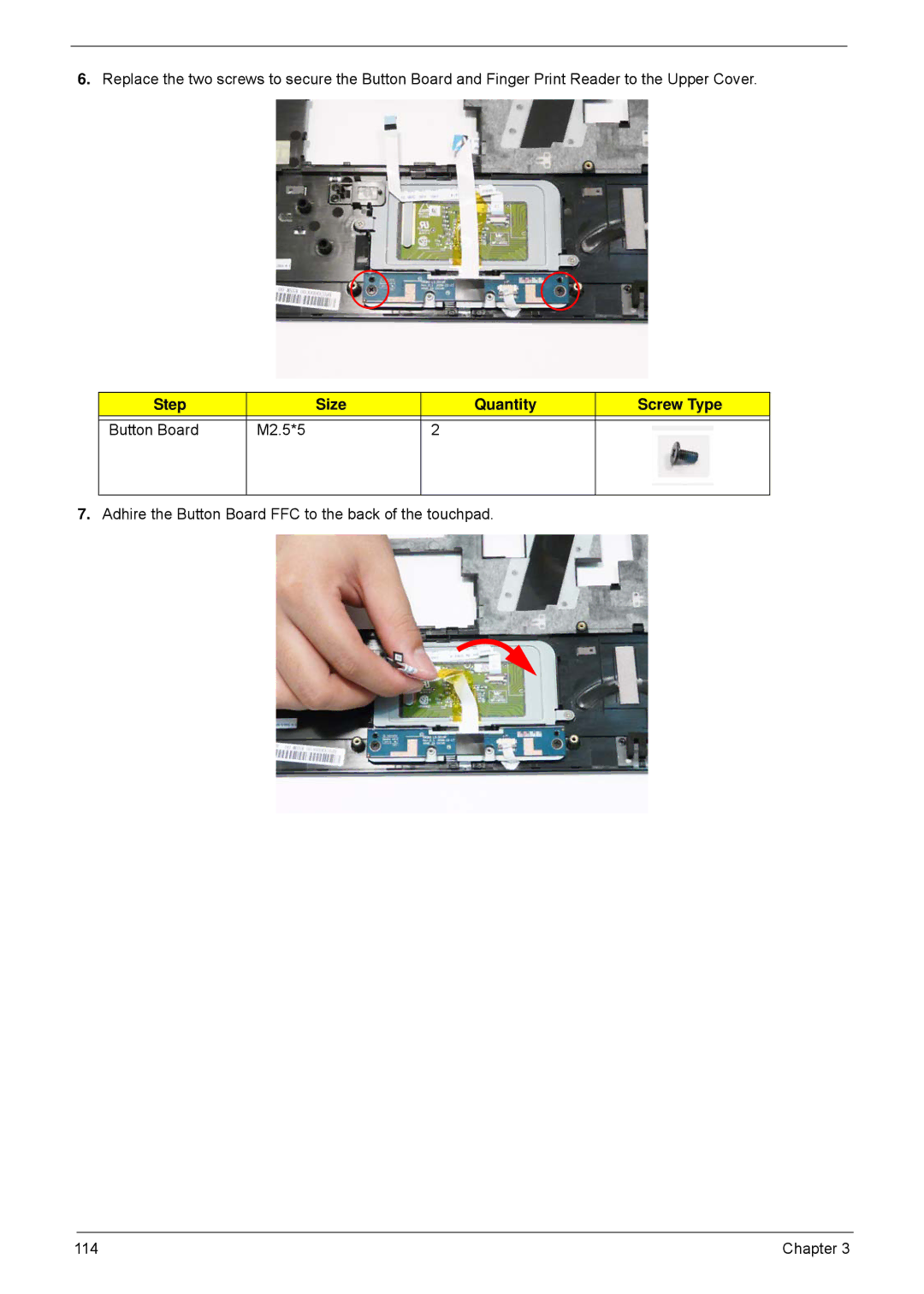 Acer 5940G manual Adhire the Button Board FFC to the back of the touchpad 