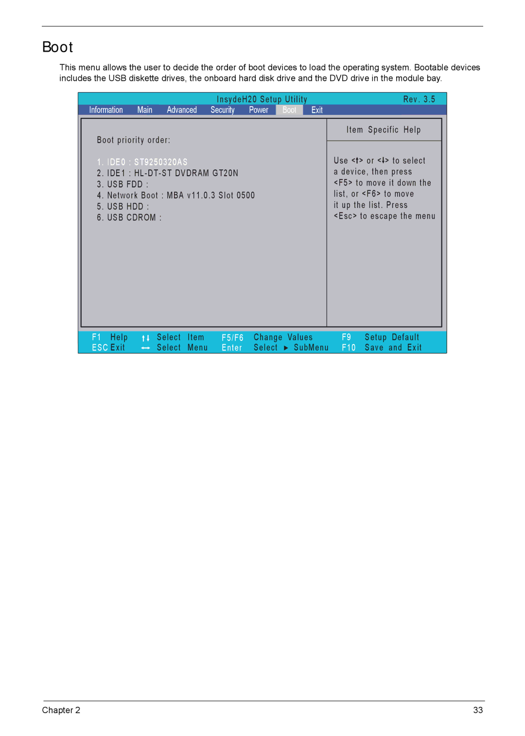 Acer 5940G manual Boot, USB Cdrom 