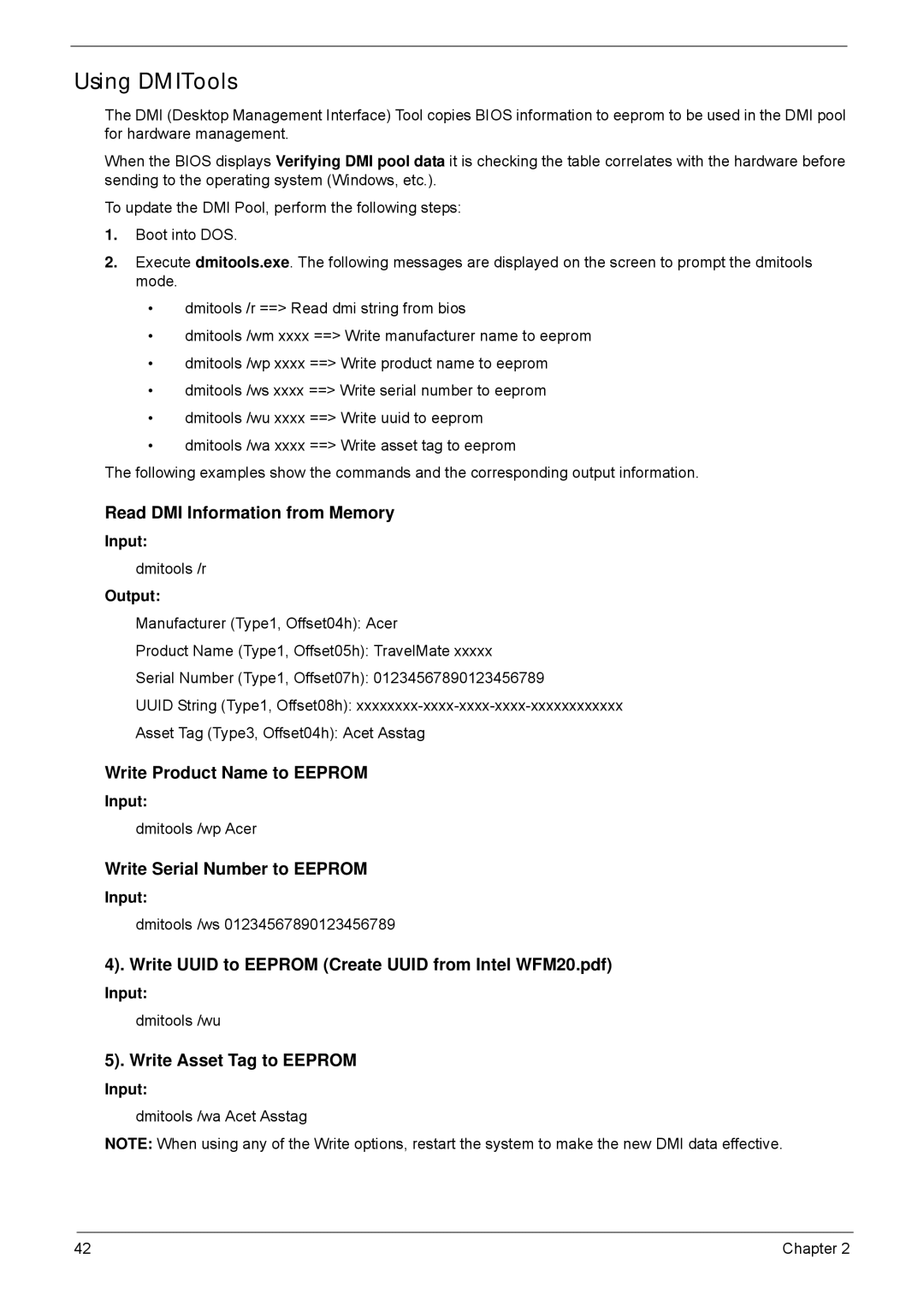 Acer 5940G manual Using DMITools, Input, Output 