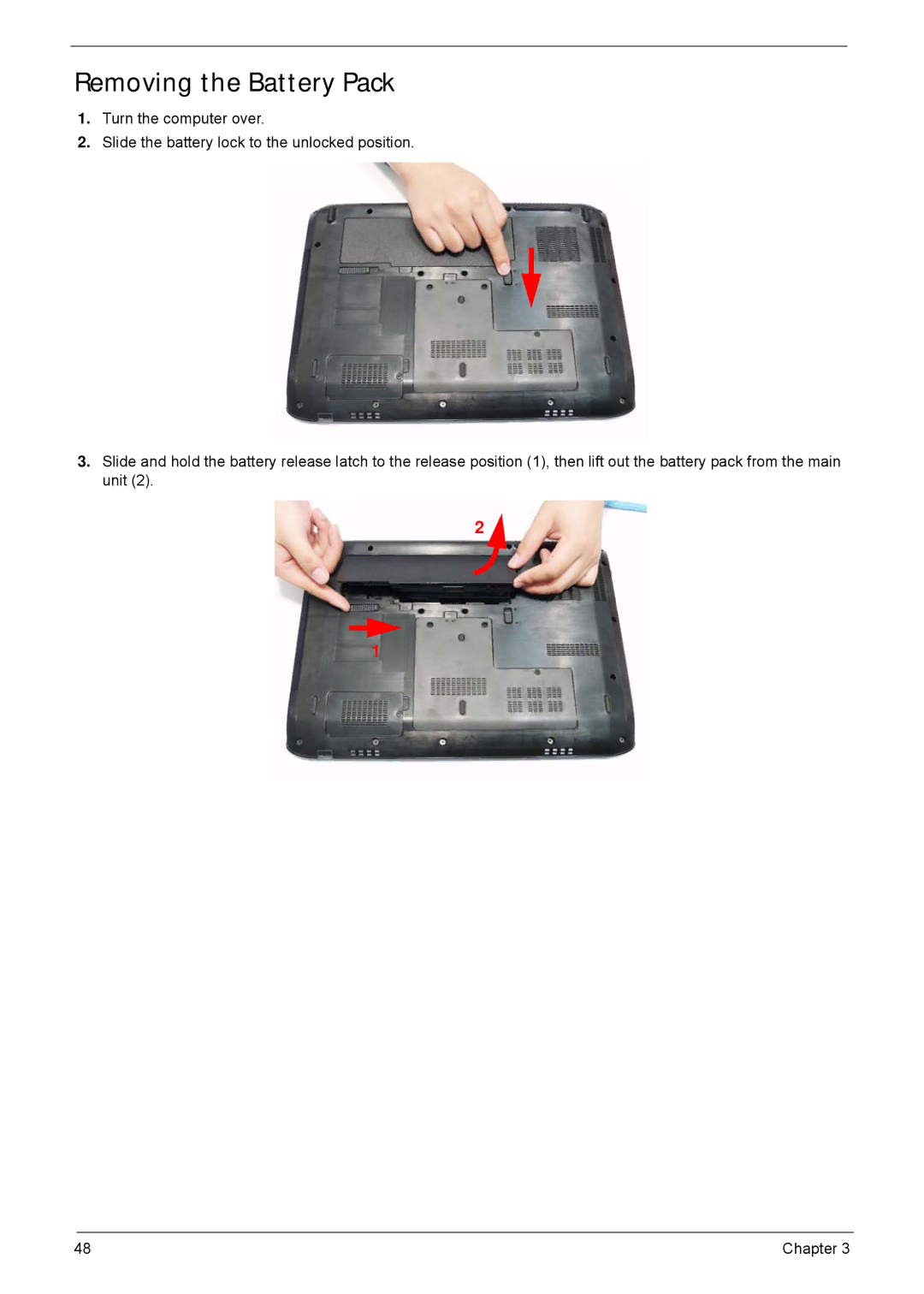 Acer 5940G manual Removing the Battery Pack 