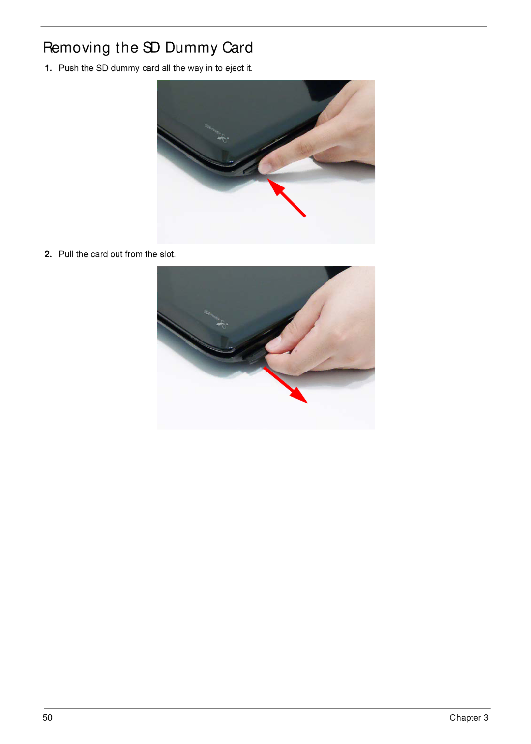 Acer 5940G manual Removing the SD Dummy Card 