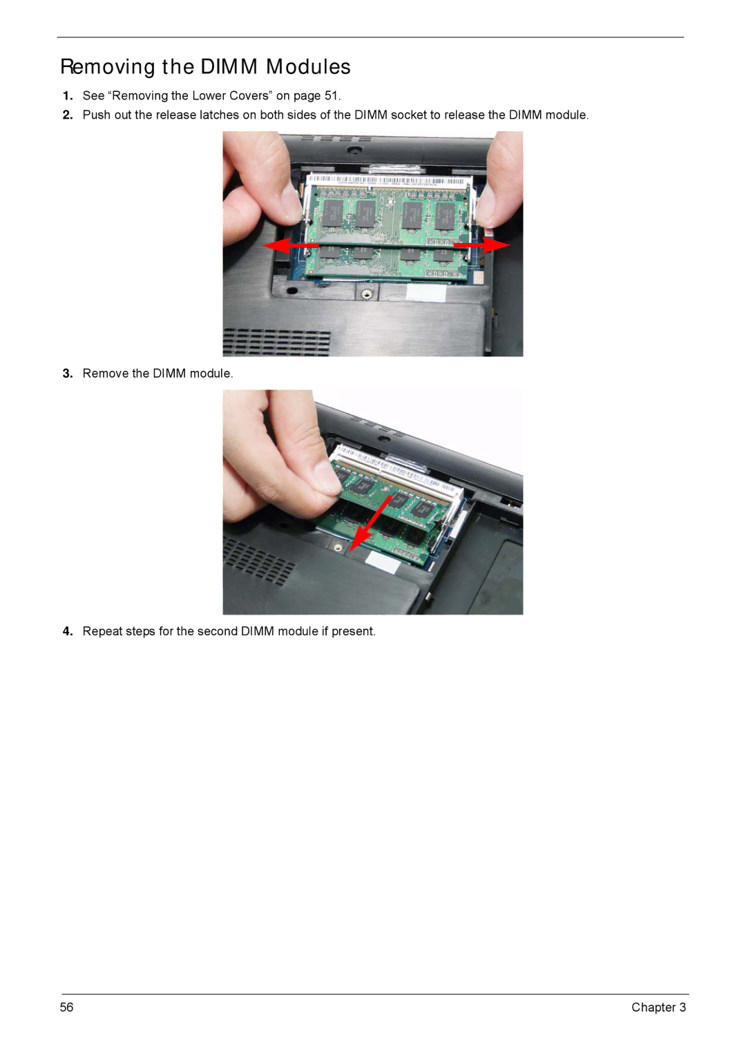 Acer 5940G manual Removing the Dimm Modules 