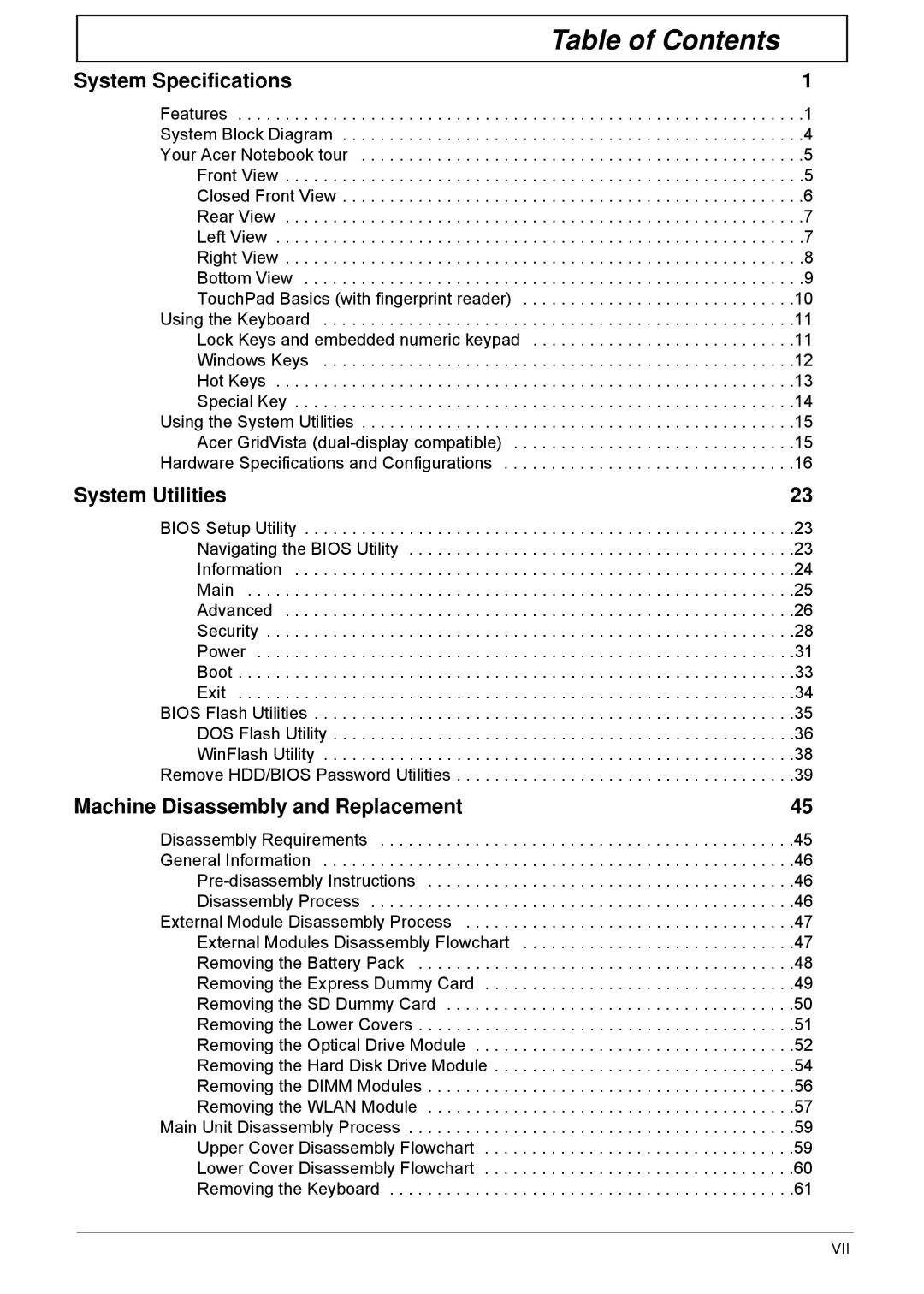 Acer 5940G manual Table of Contents 