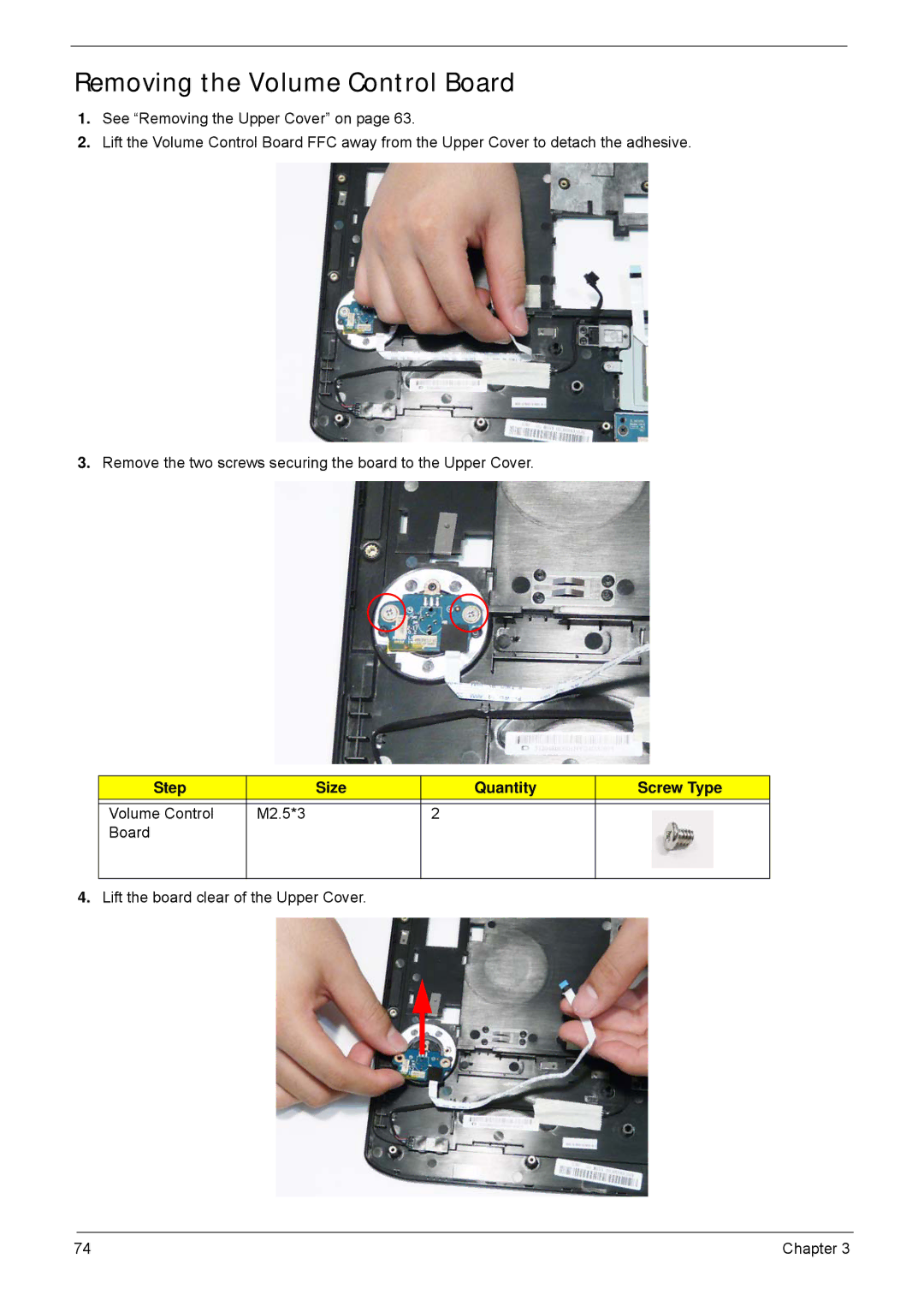 Acer 5940G manual Removing the Volume Control Board 