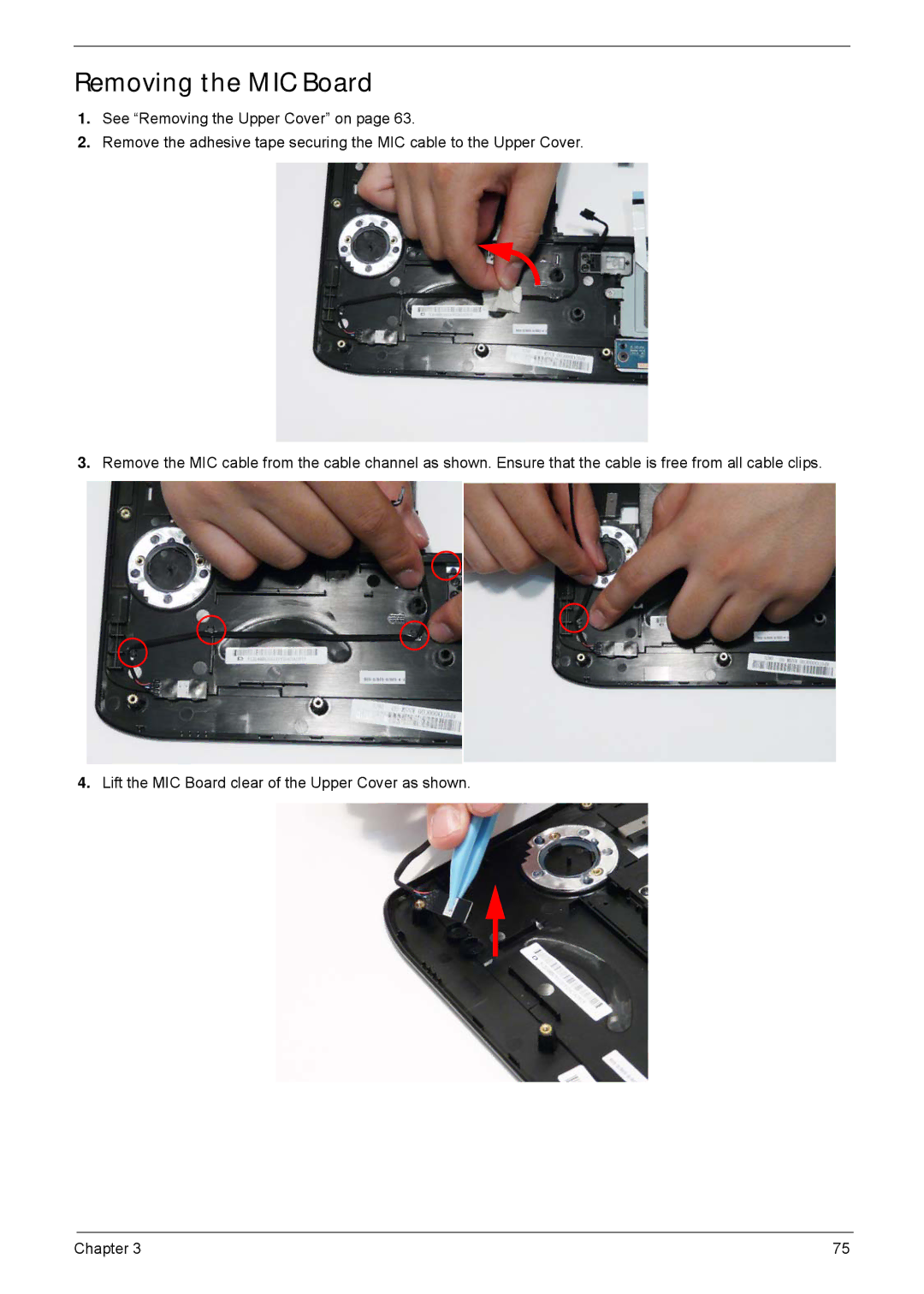 Acer 5940G manual Removing the MIC Board 