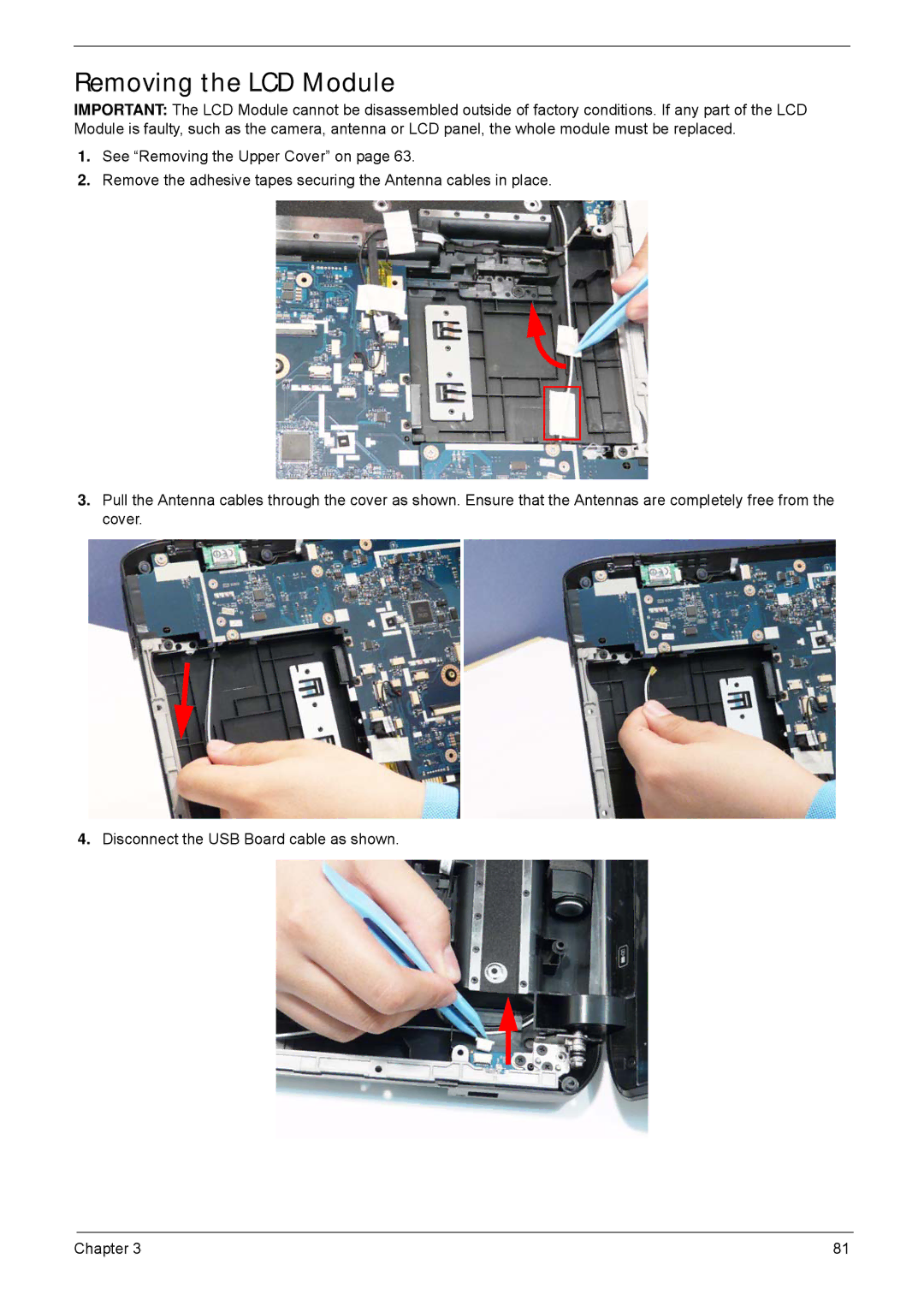 Acer 5940G manual Removing the LCD Module 