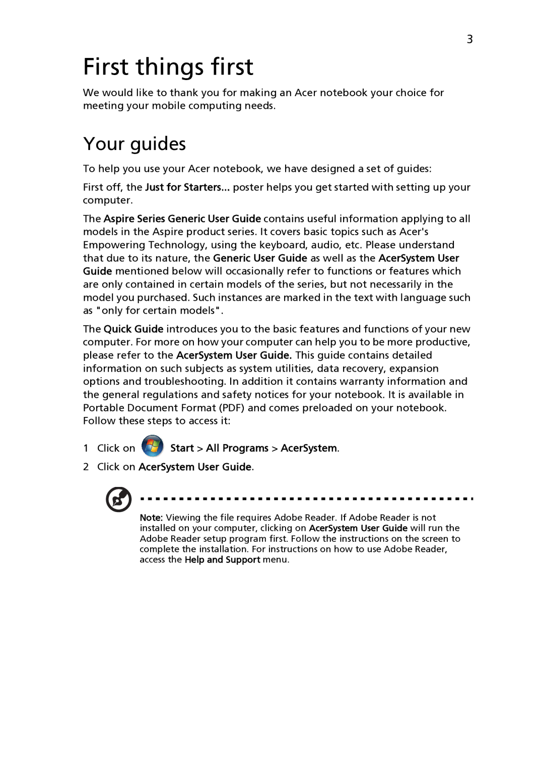 Acer 5942 manual First things first, Your guides 