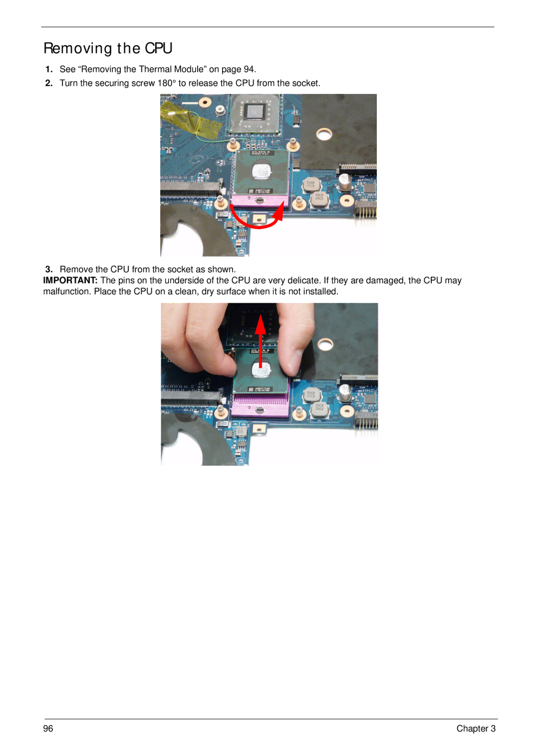 Acer 5942G manual Removing the CPU 