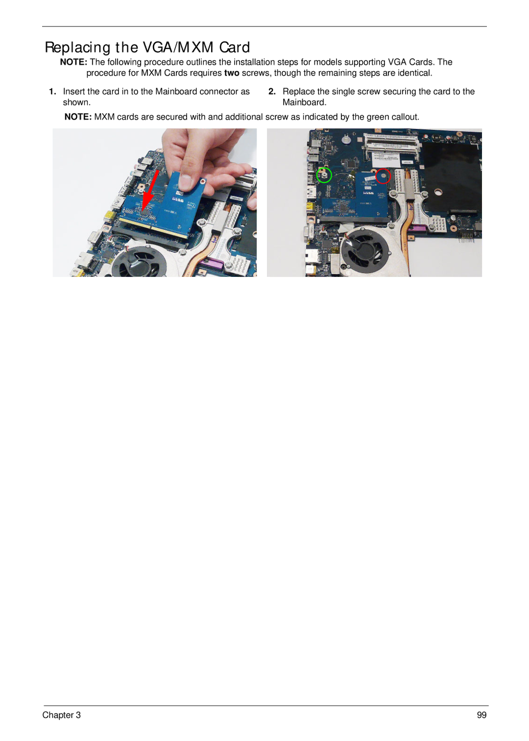 Acer 5942G manual Replacing the VGA/MXM Card 