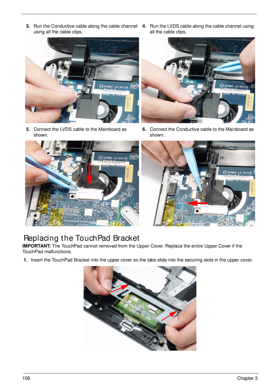 Acer 5942G manual Replacing the TouchPad Bracket 