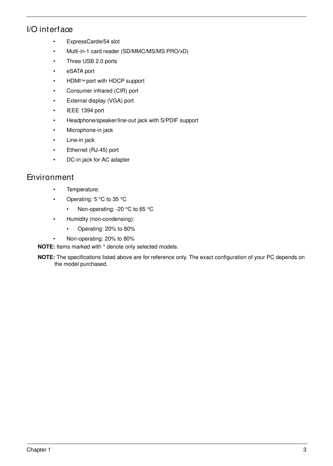 Acer 5942G manual Interface, Environment 