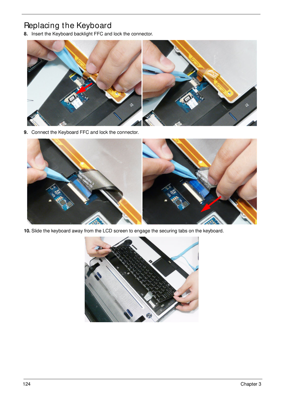 Acer 5942G manual Replacing the Keyboard 