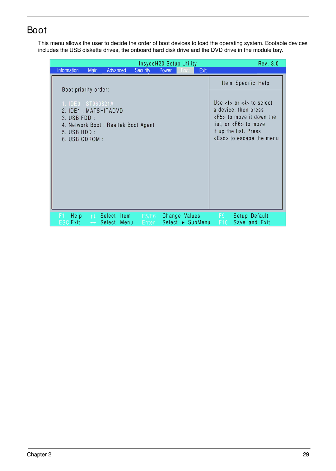 Acer 5942G manual Boot, USB Cdrom 