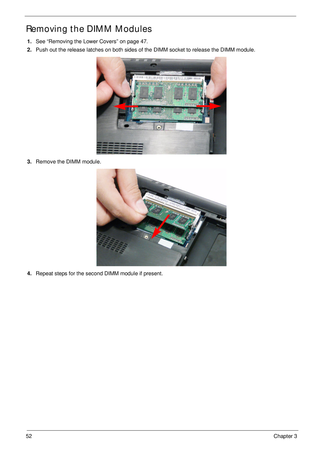 Acer 5942G manual Removing the Dimm Modules 