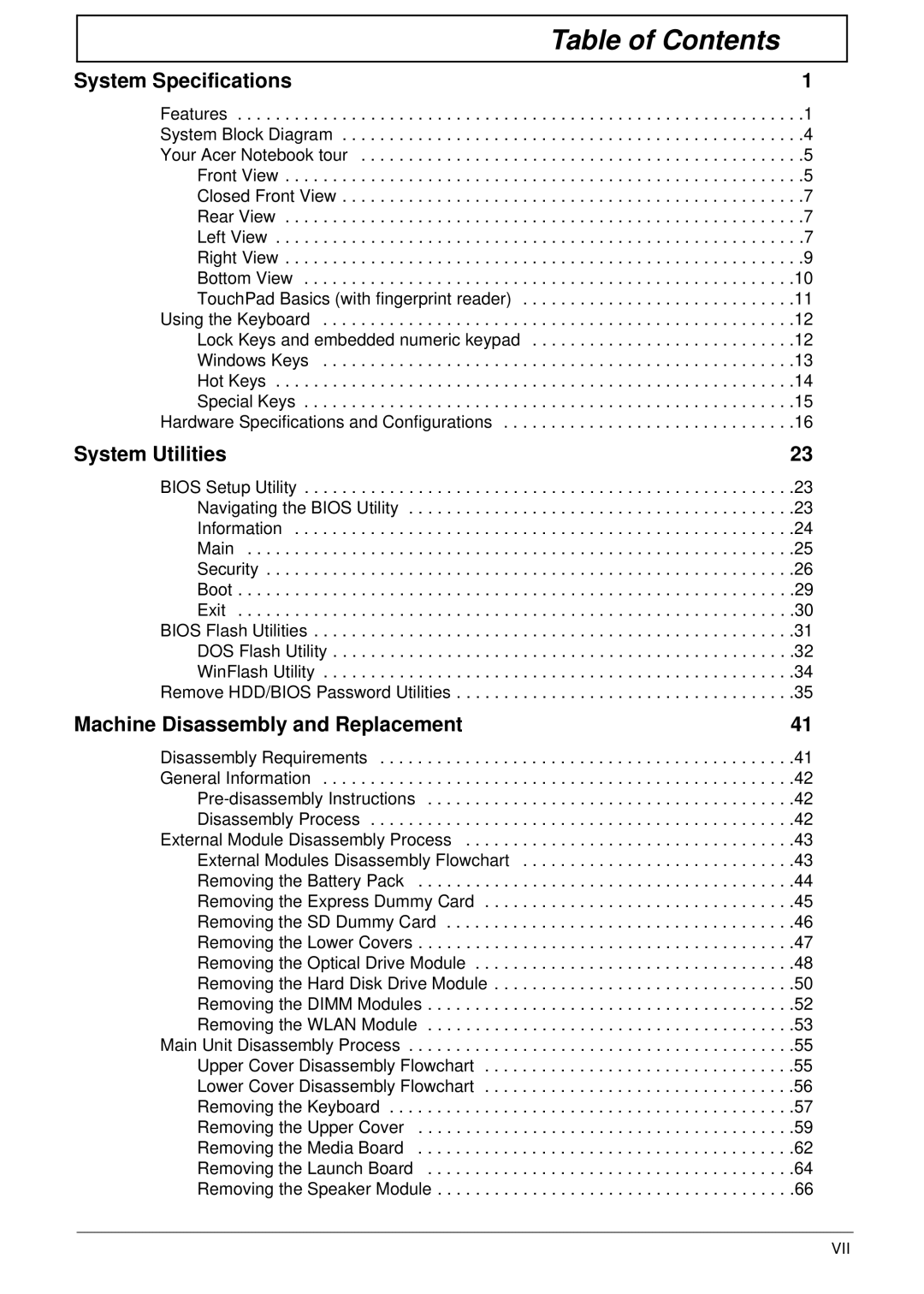 Acer 5942G manual Table of Contents 