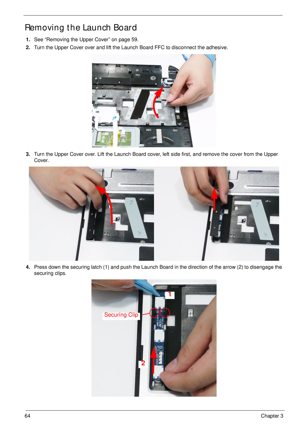 Acer 5942G manual Removing the Launch Board 