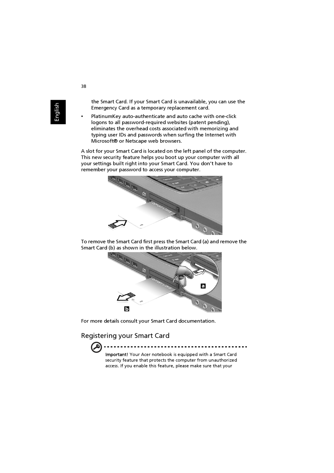 Acer 6000 Series manual Registering your Smart Card 