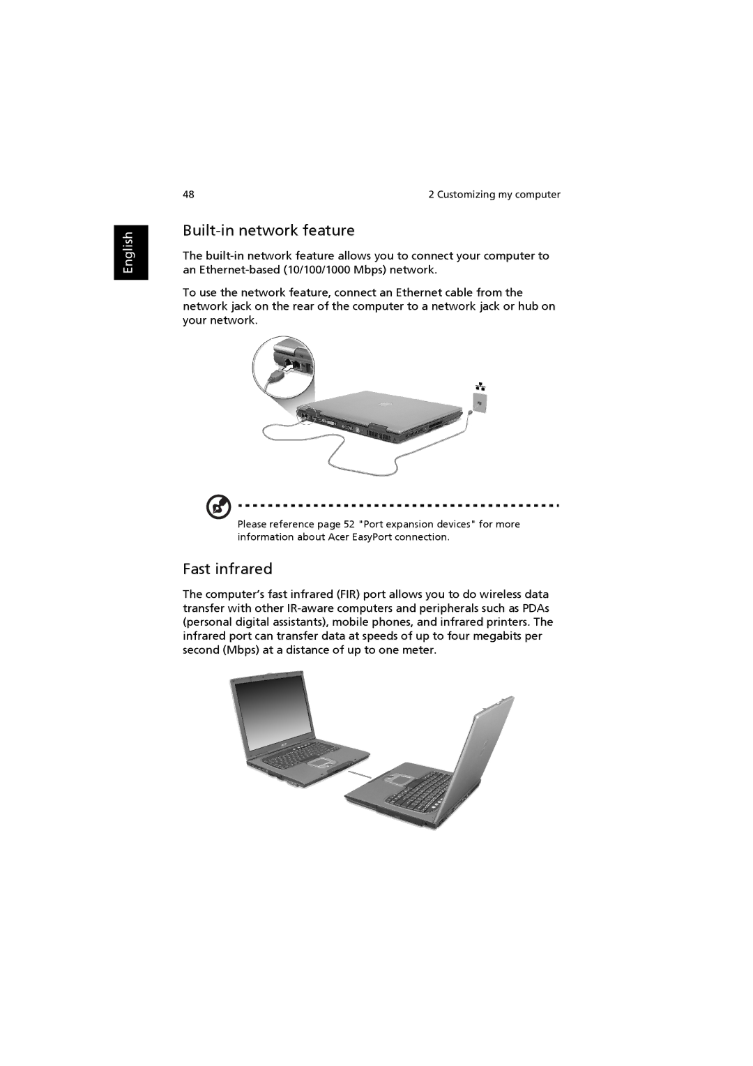 Acer 6000 Series manual Built-in network feature, Fast infrared 