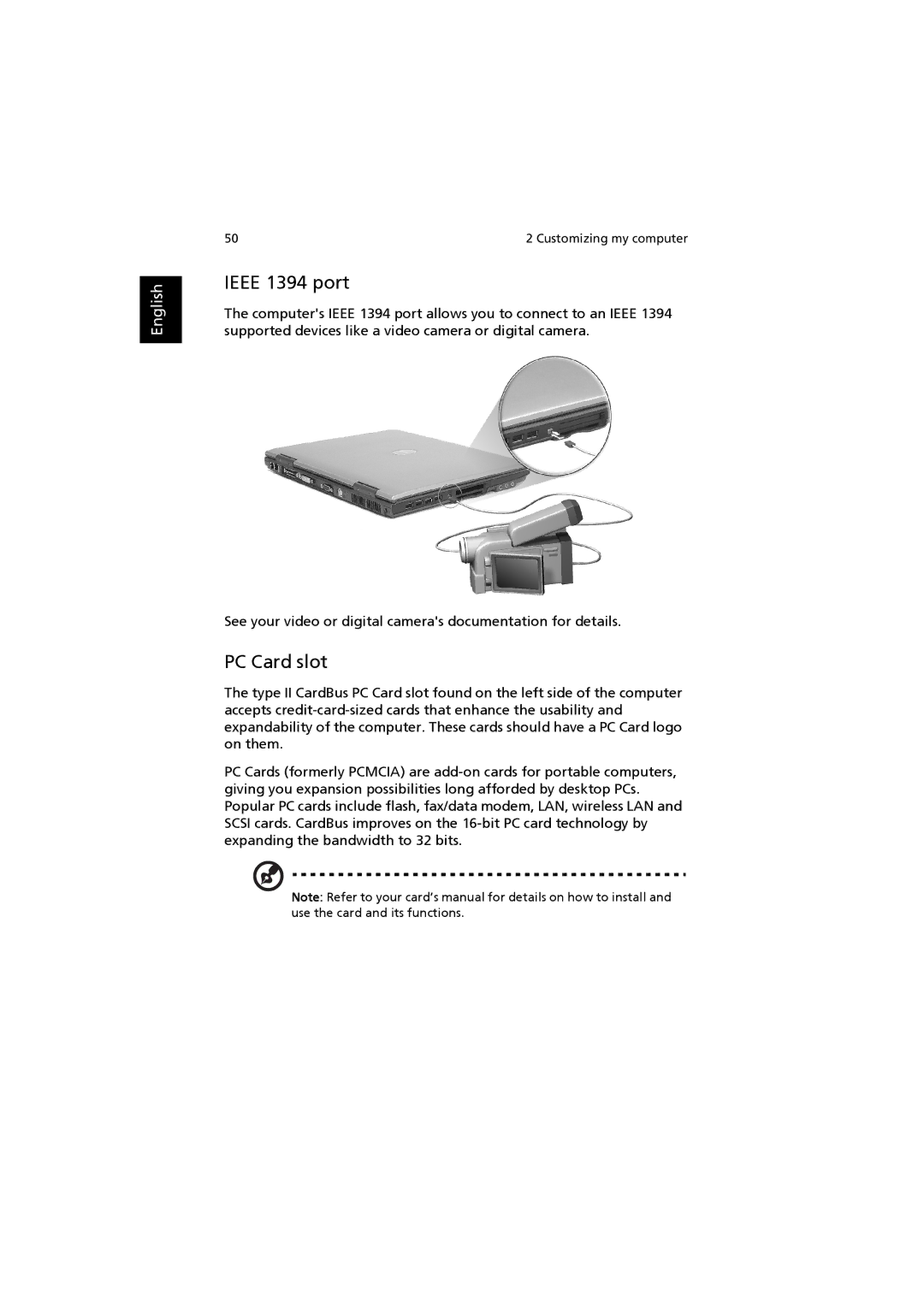 Acer 6000 Series manual Ieee 1394 port, PC Card slot 