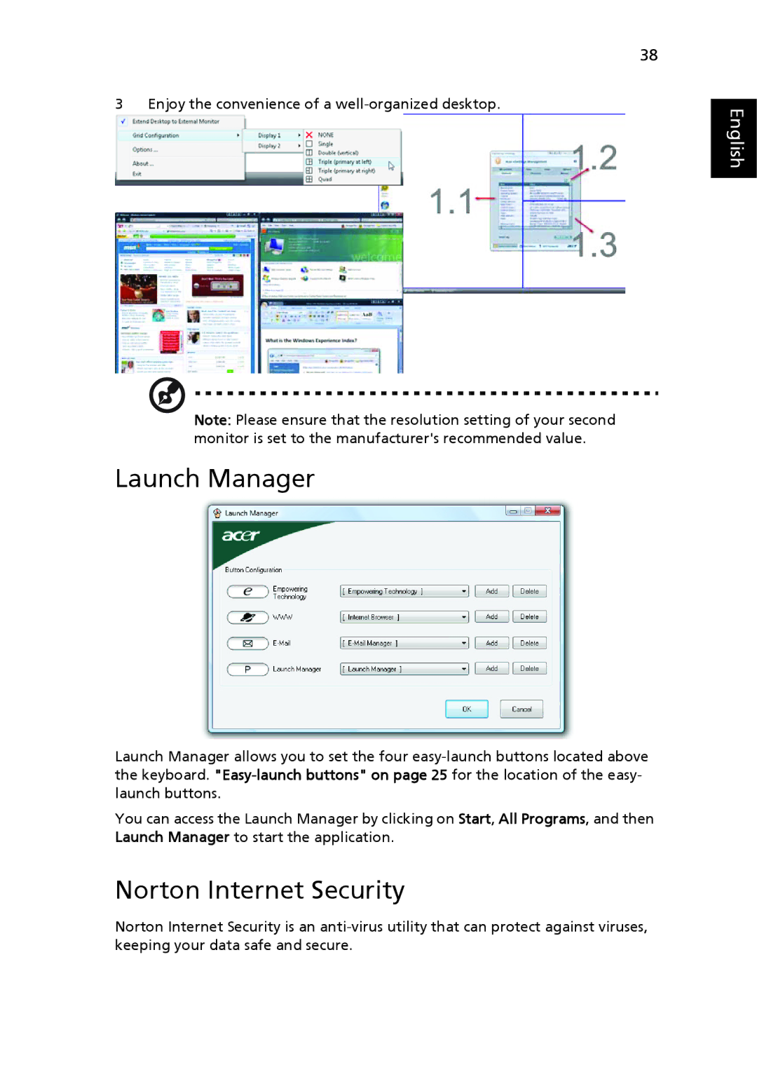 Acer 6231, 6292 manual Launch Manager, Norton Internet Security 