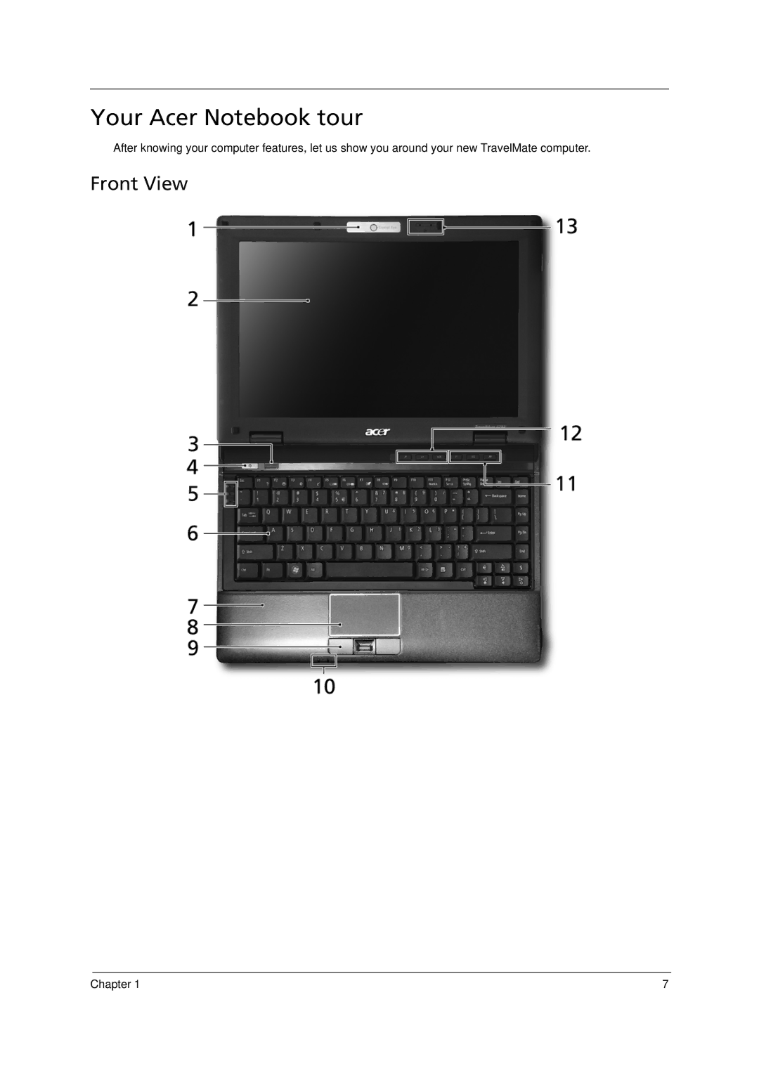 Acer 6293 manual Your Acer Notebook tour, Front View 