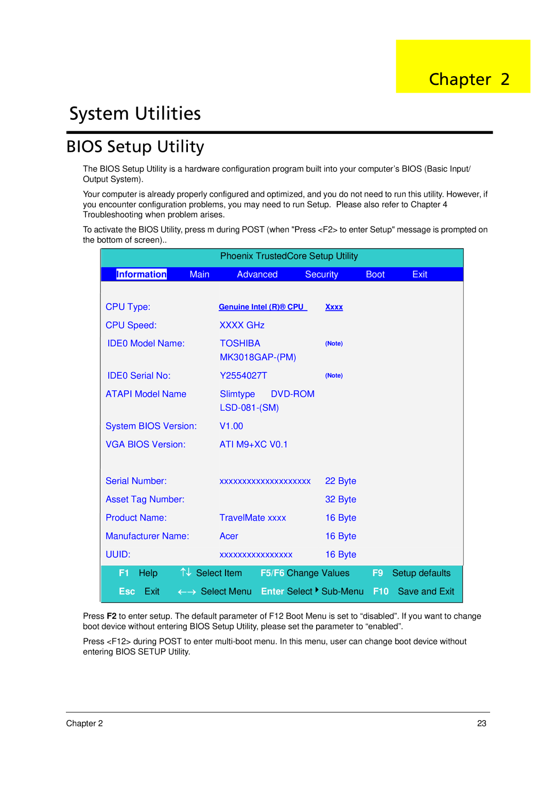 Acer 6293 manual System Utilities, Bios Setup Utility 